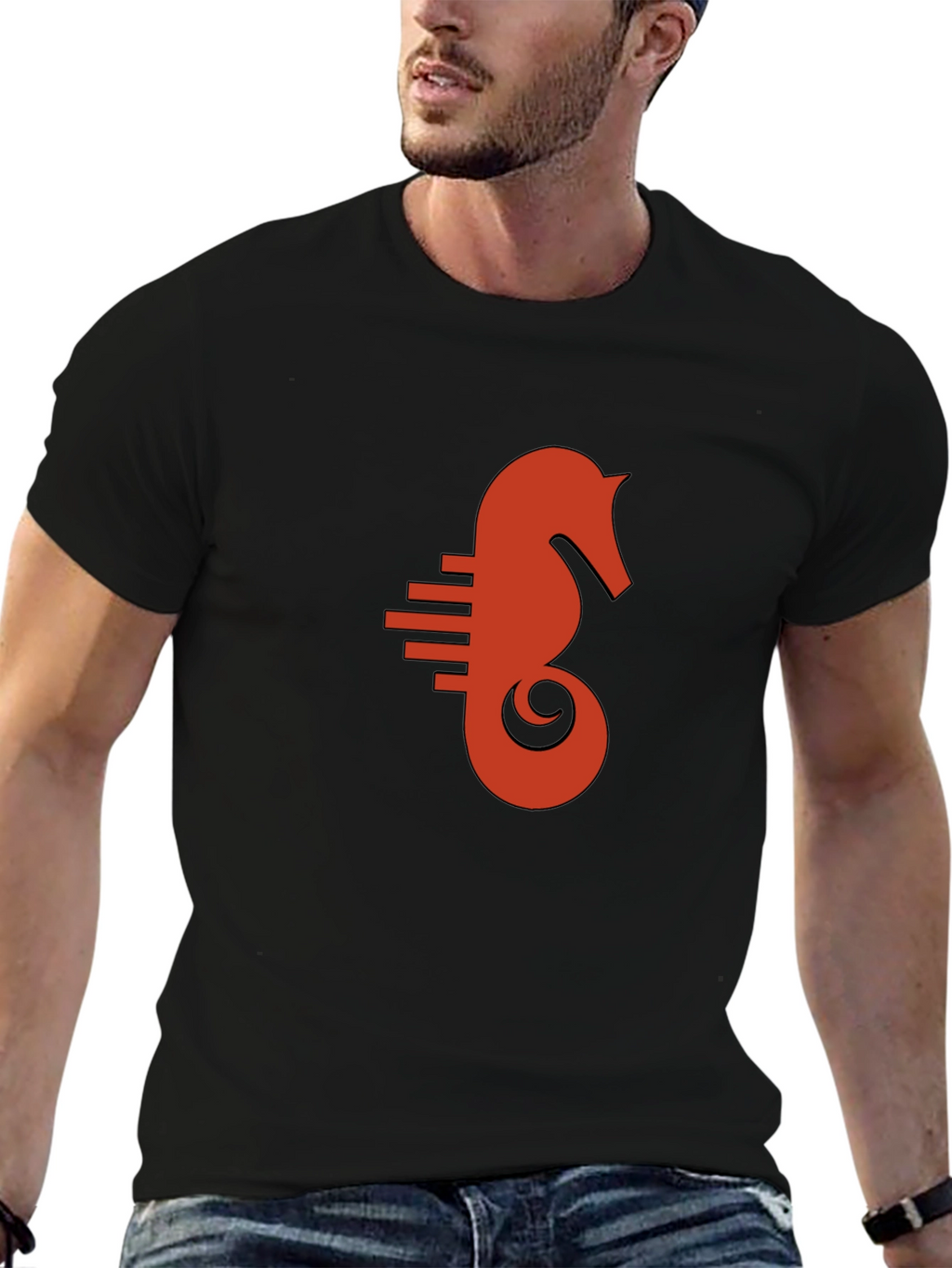 Seahorse Graphic Tee - Black Cotton Comfort