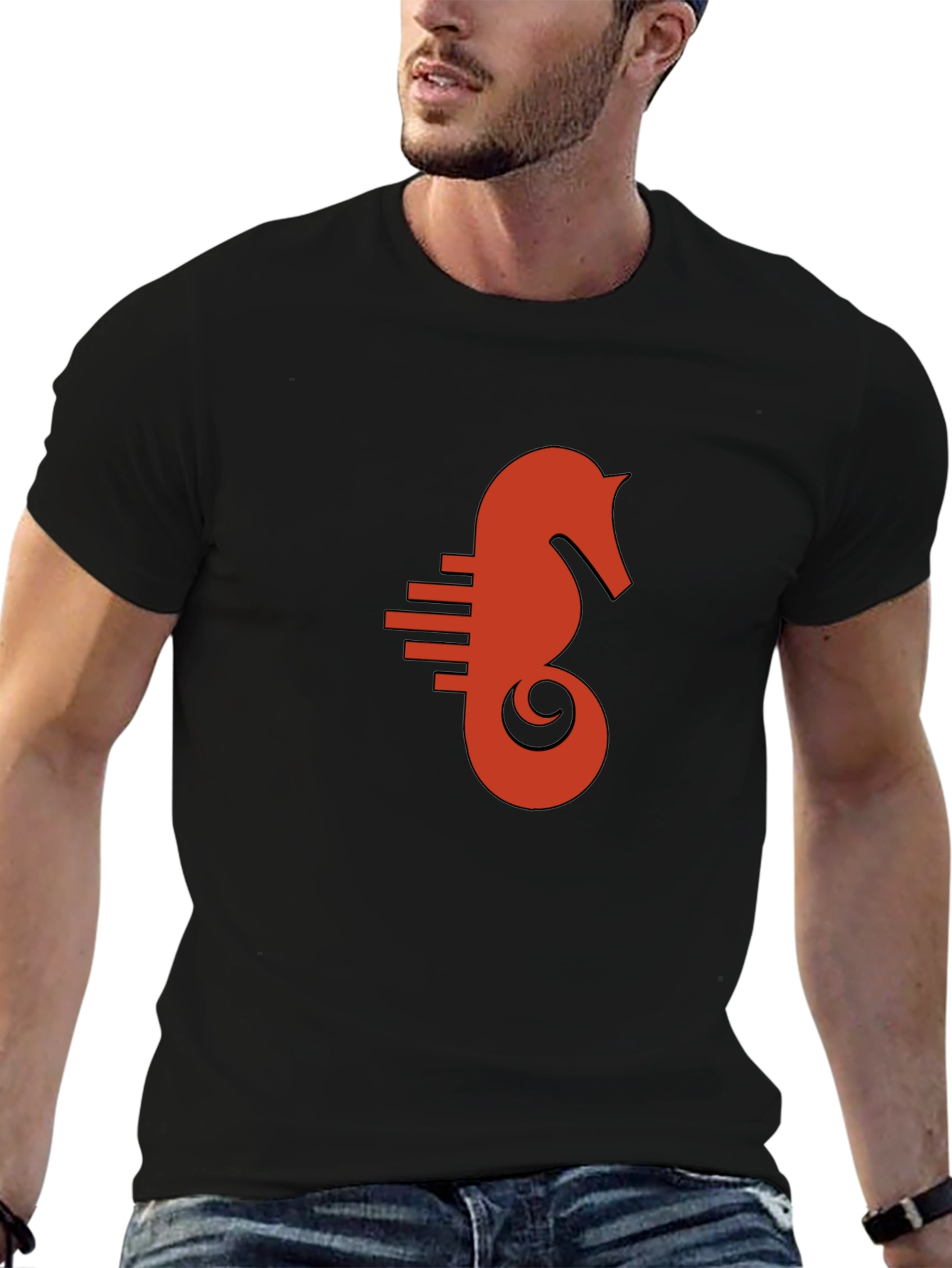 Seahorse Graphic Tee - Black Cotton Comfort