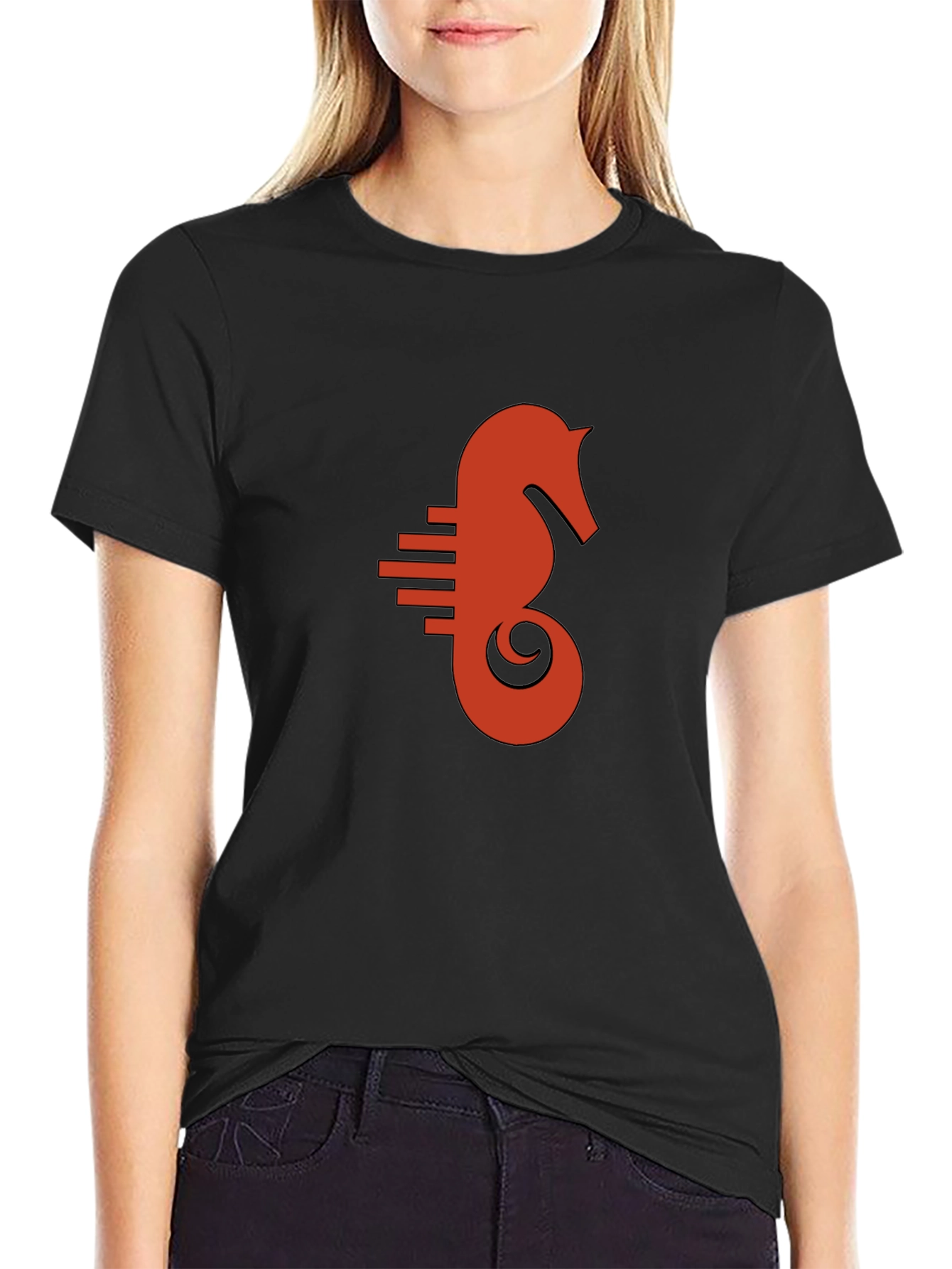 Seahorse Graphic Tee - Black Cotton Comfort