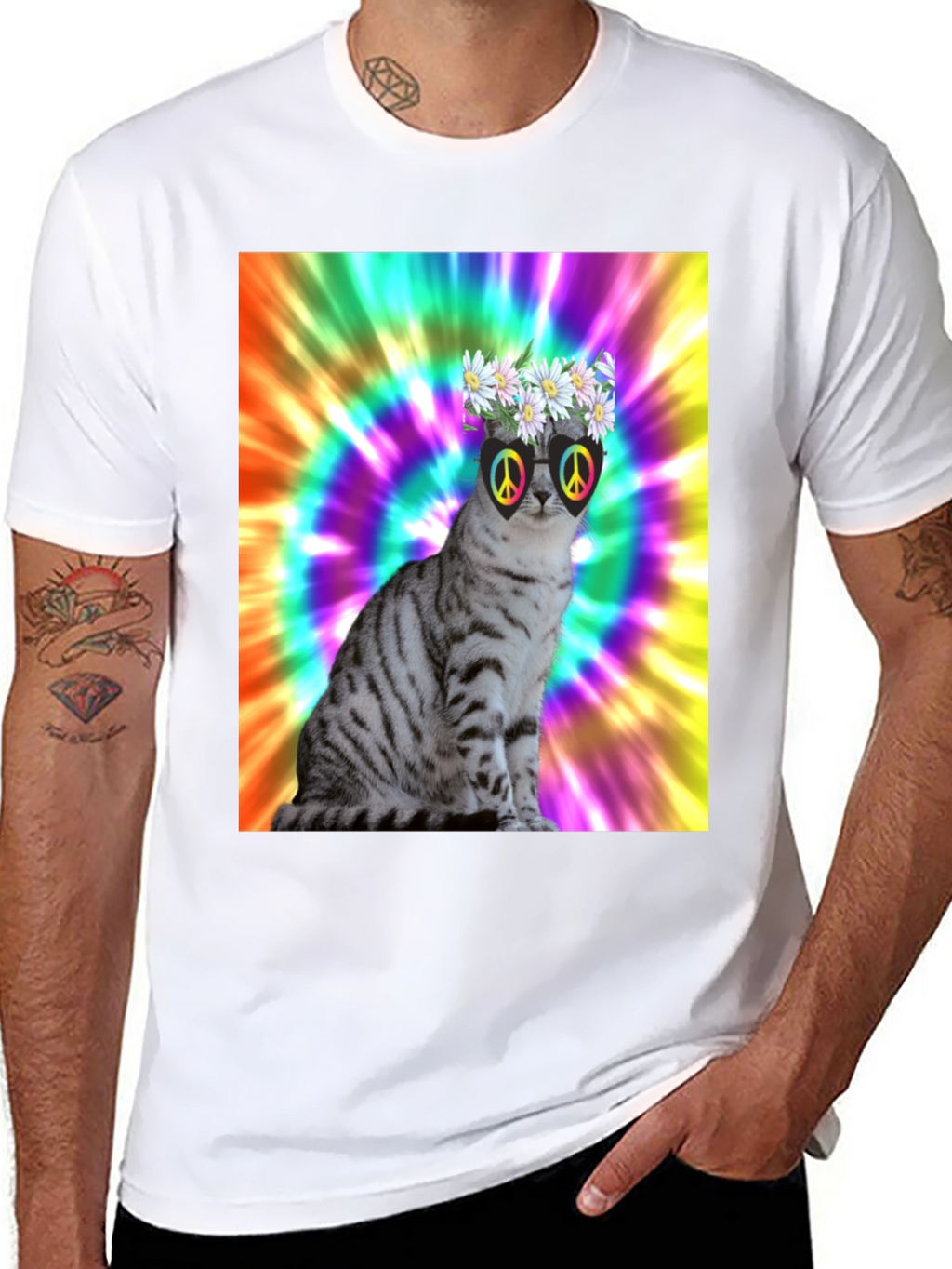 Cool Cat Tee - Peace & Flowers
