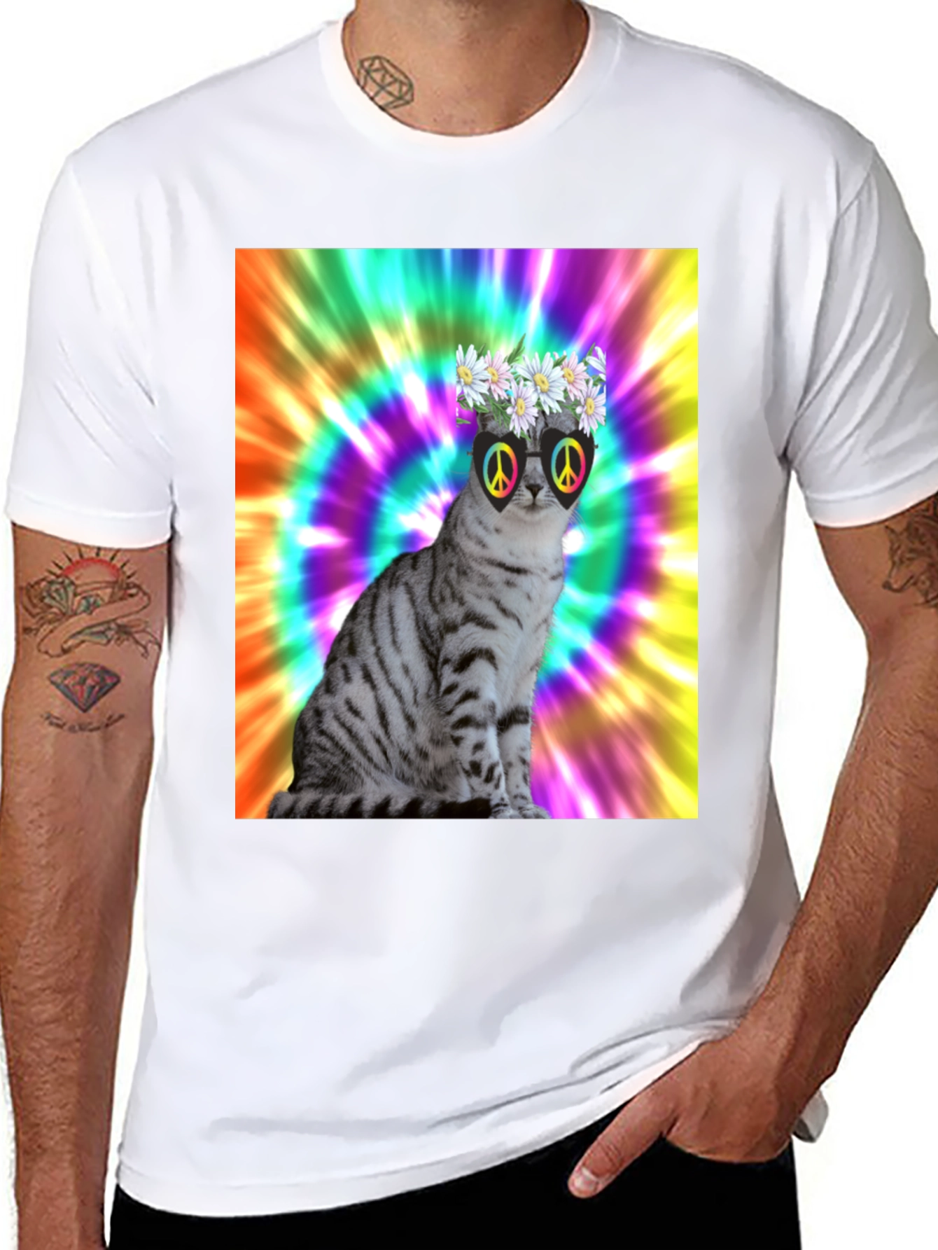 Cool Cat Tee - Peace & Flowers