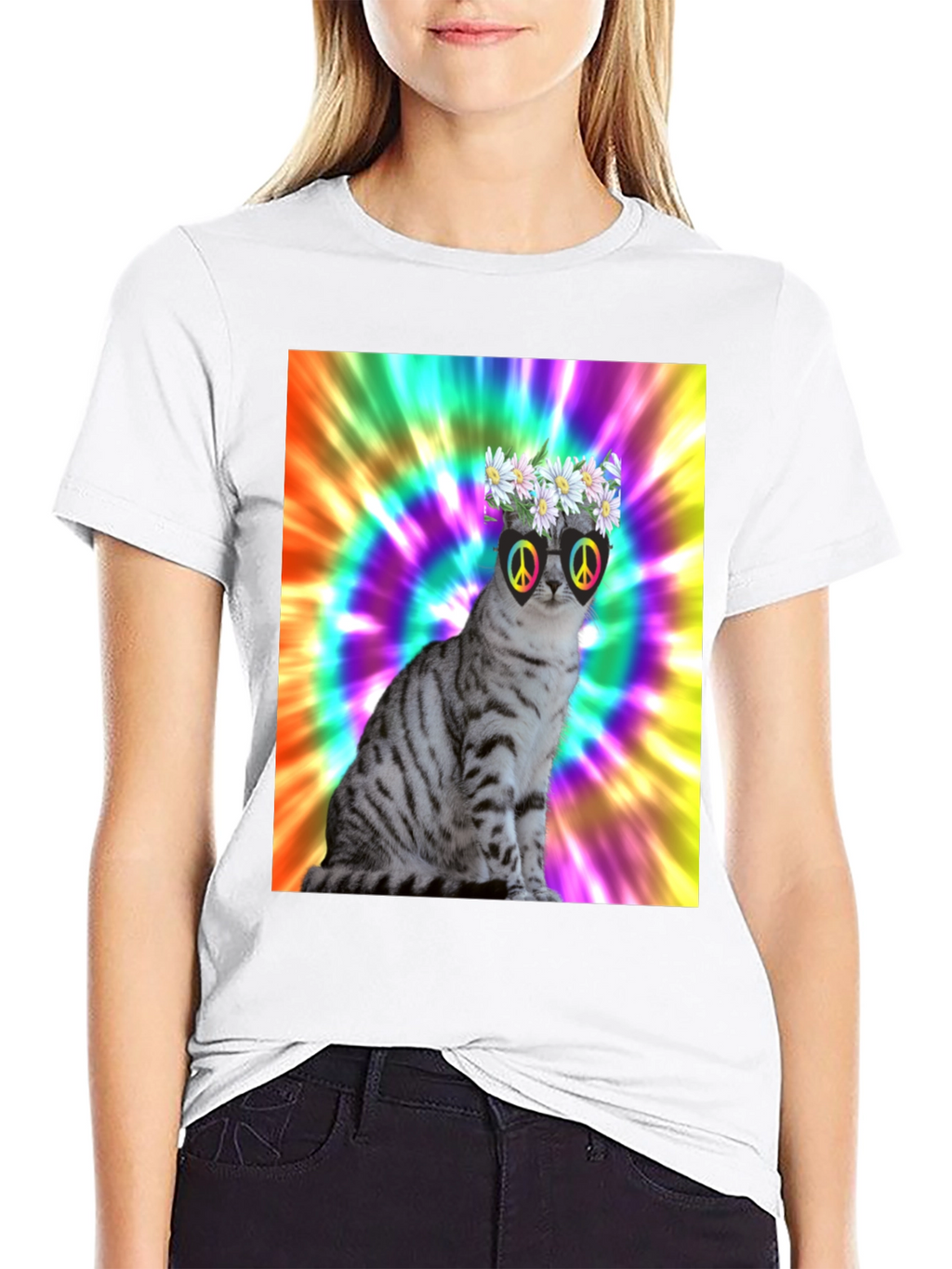 Cool Cat Tee - Peace & Flowers