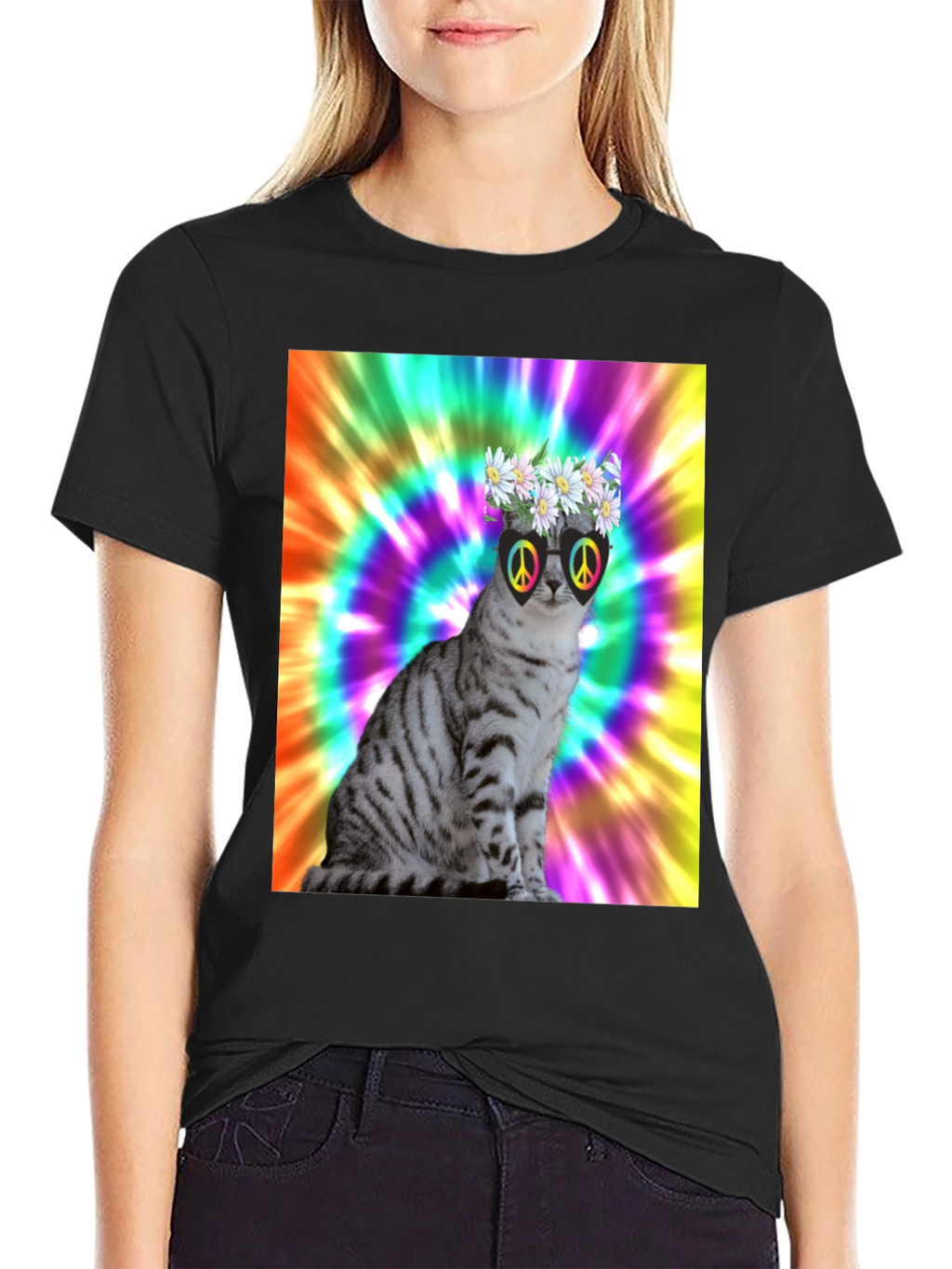 Cool Cat Tee - Peace & Flowers