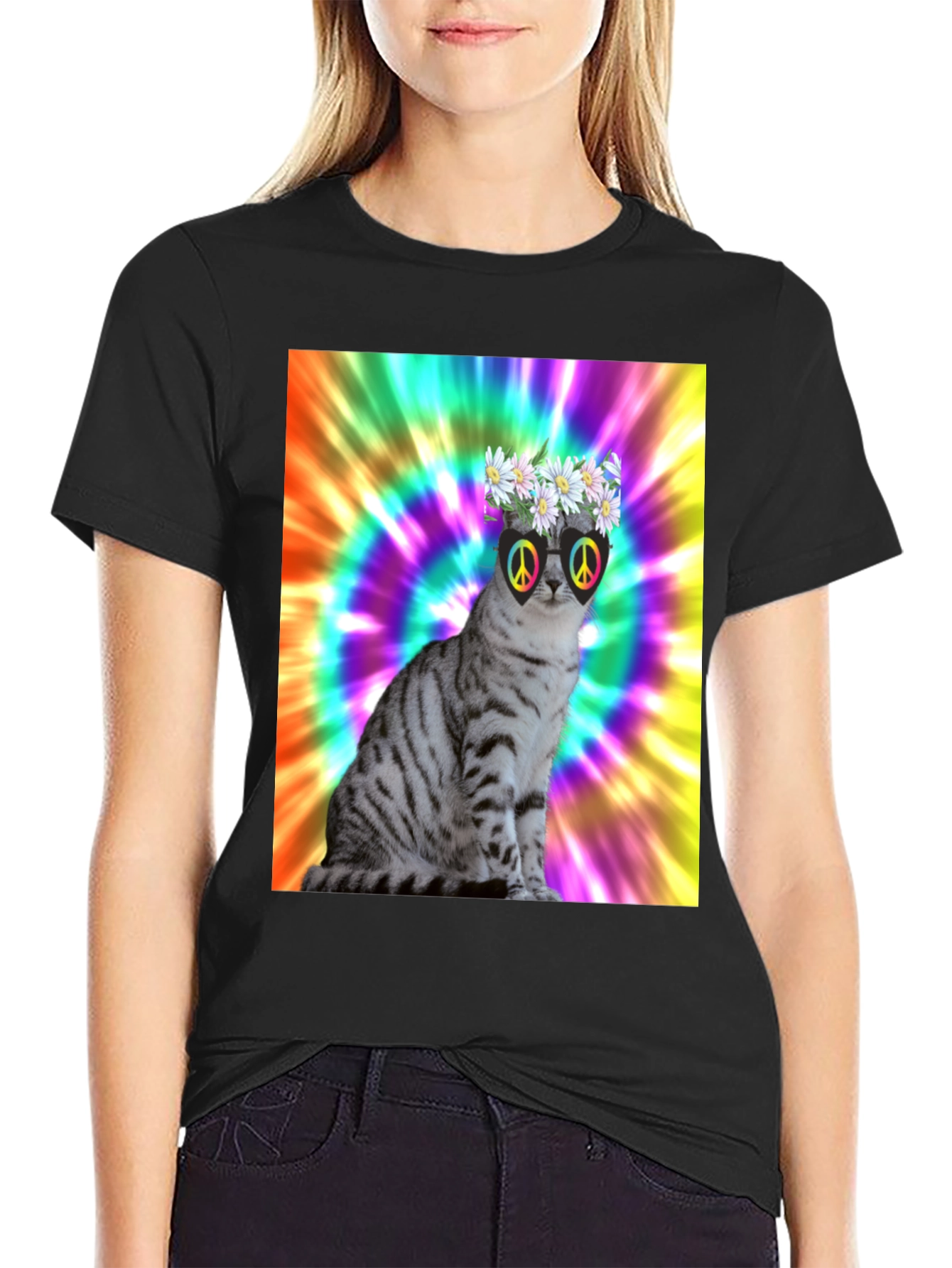 Cool Cat Tee - Peace & Flowers