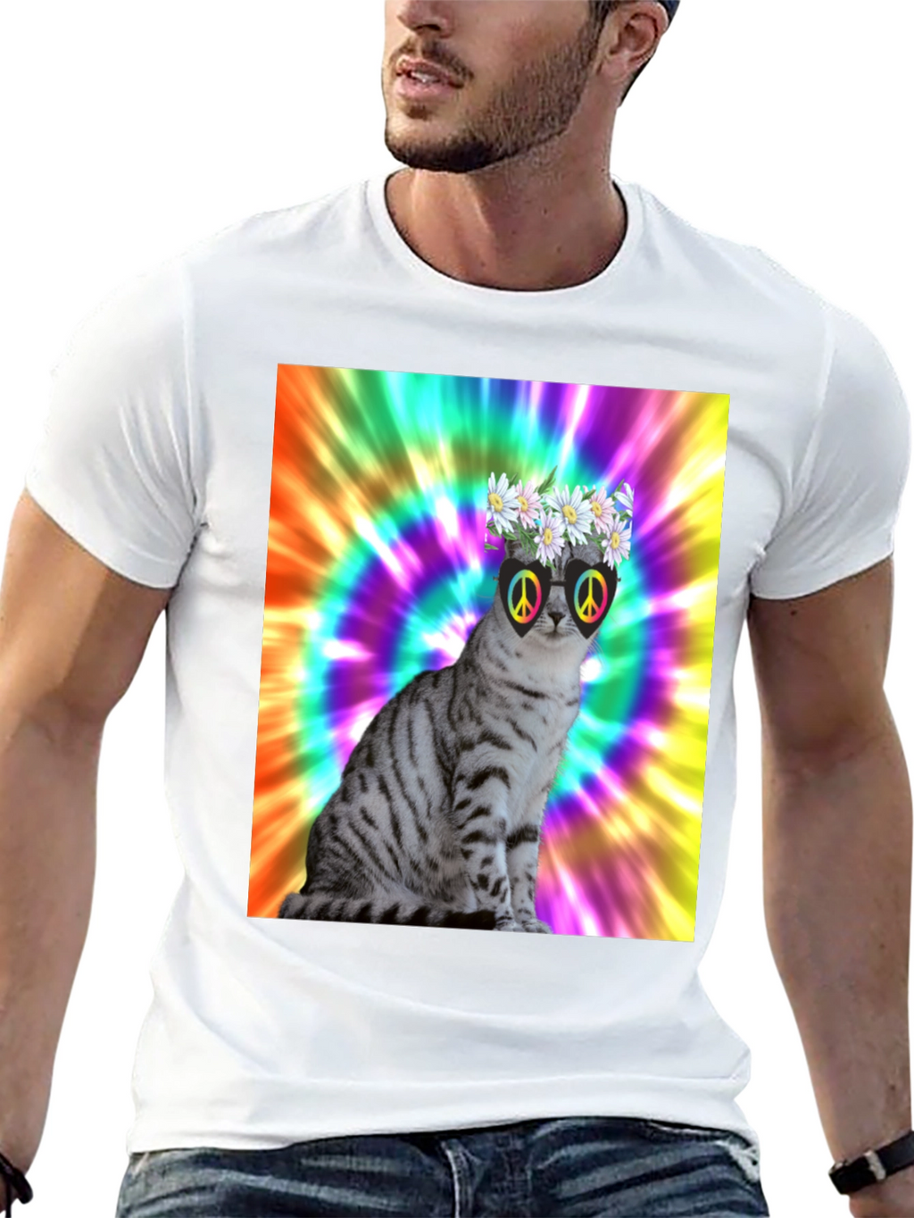 Cool Cat Tee - Peace & Flowers