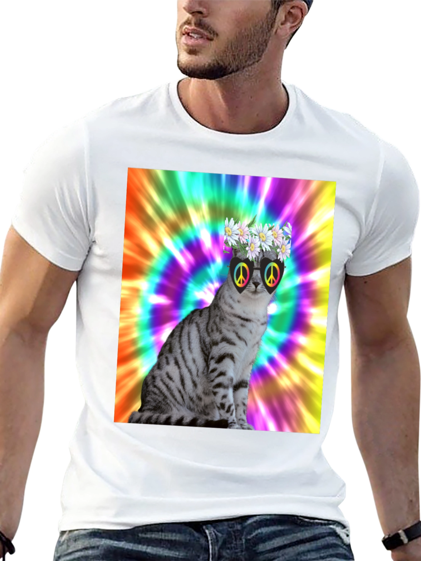Cool Cat Tee - Peace & Flowers