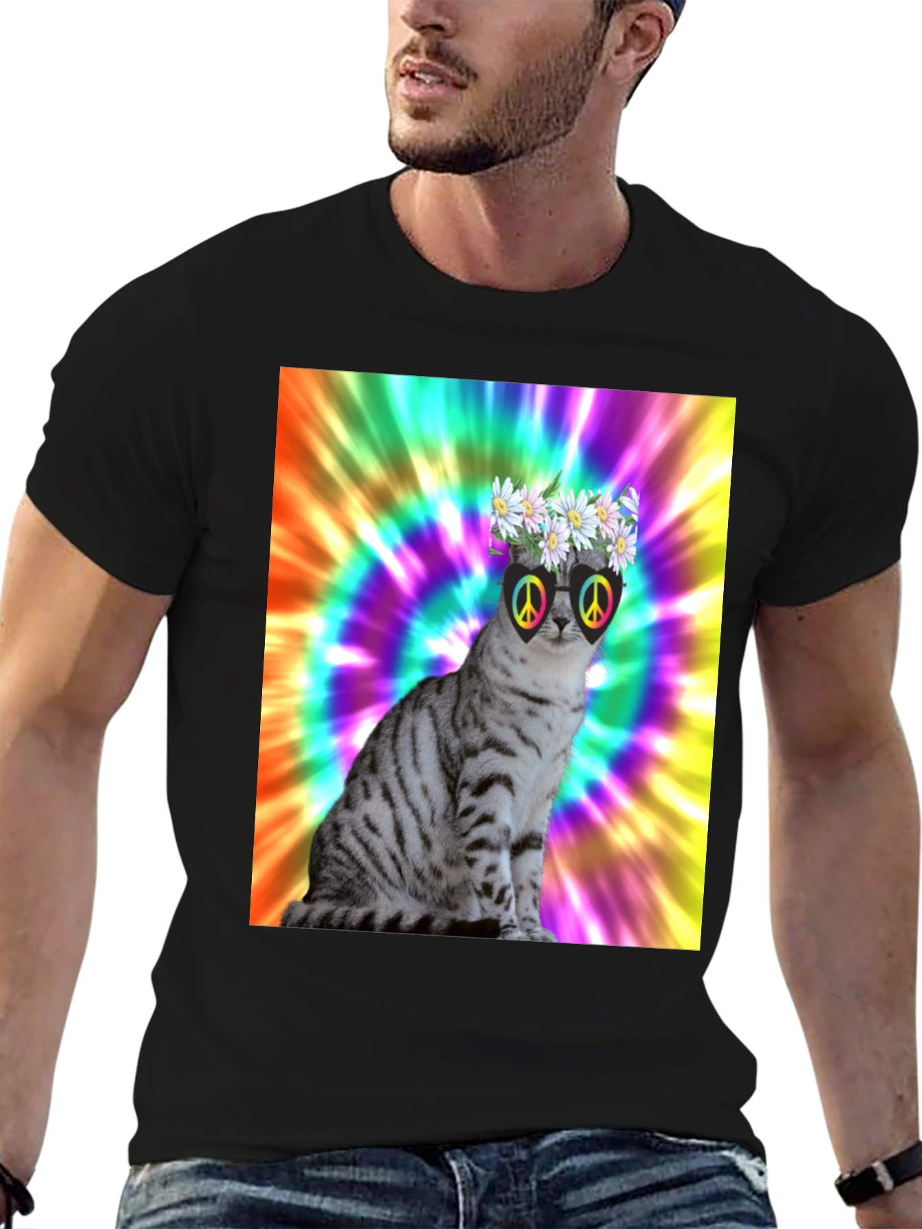 Cool Cat Tee - Peace & Flowers