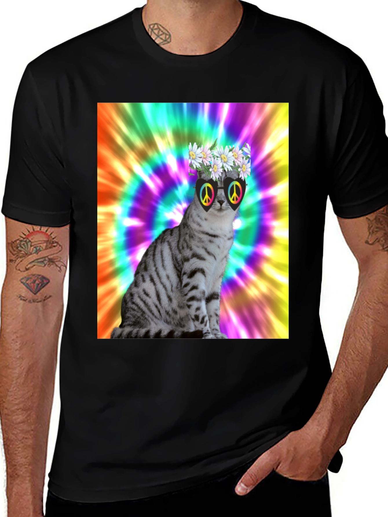Cool Cat Tee - Peace & Flowers