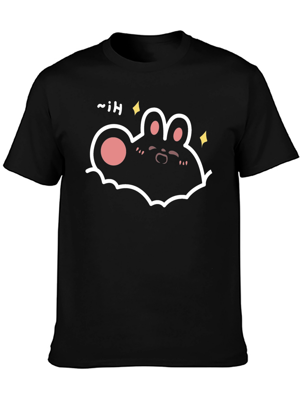 Cute Cartoon Bunny Graphic Tee - Black