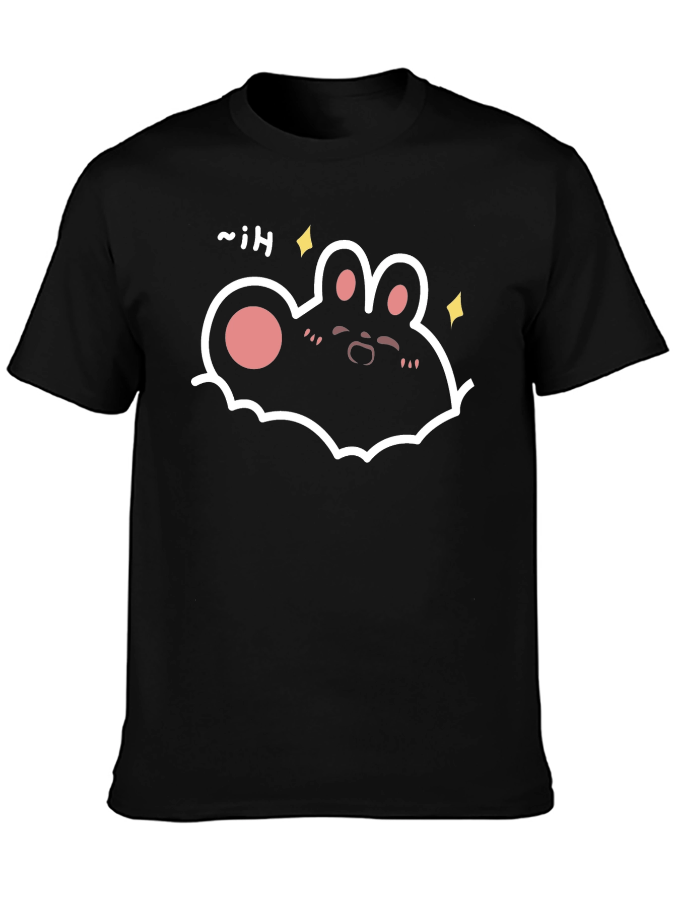 Cute Cartoon Bunny Graphic Tee - Black