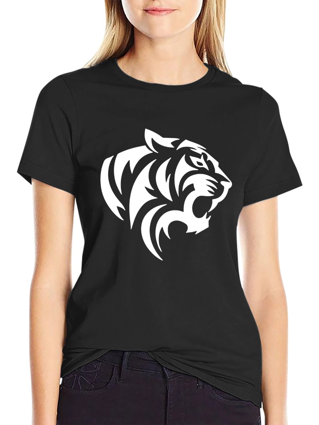 Bold Tiger Graphic Tee - Black Cotton Blend Shirt