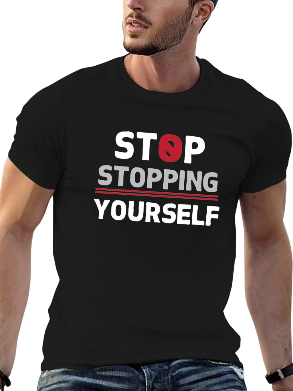 Stop Stopping Yourself Black Graphic T-Shirt