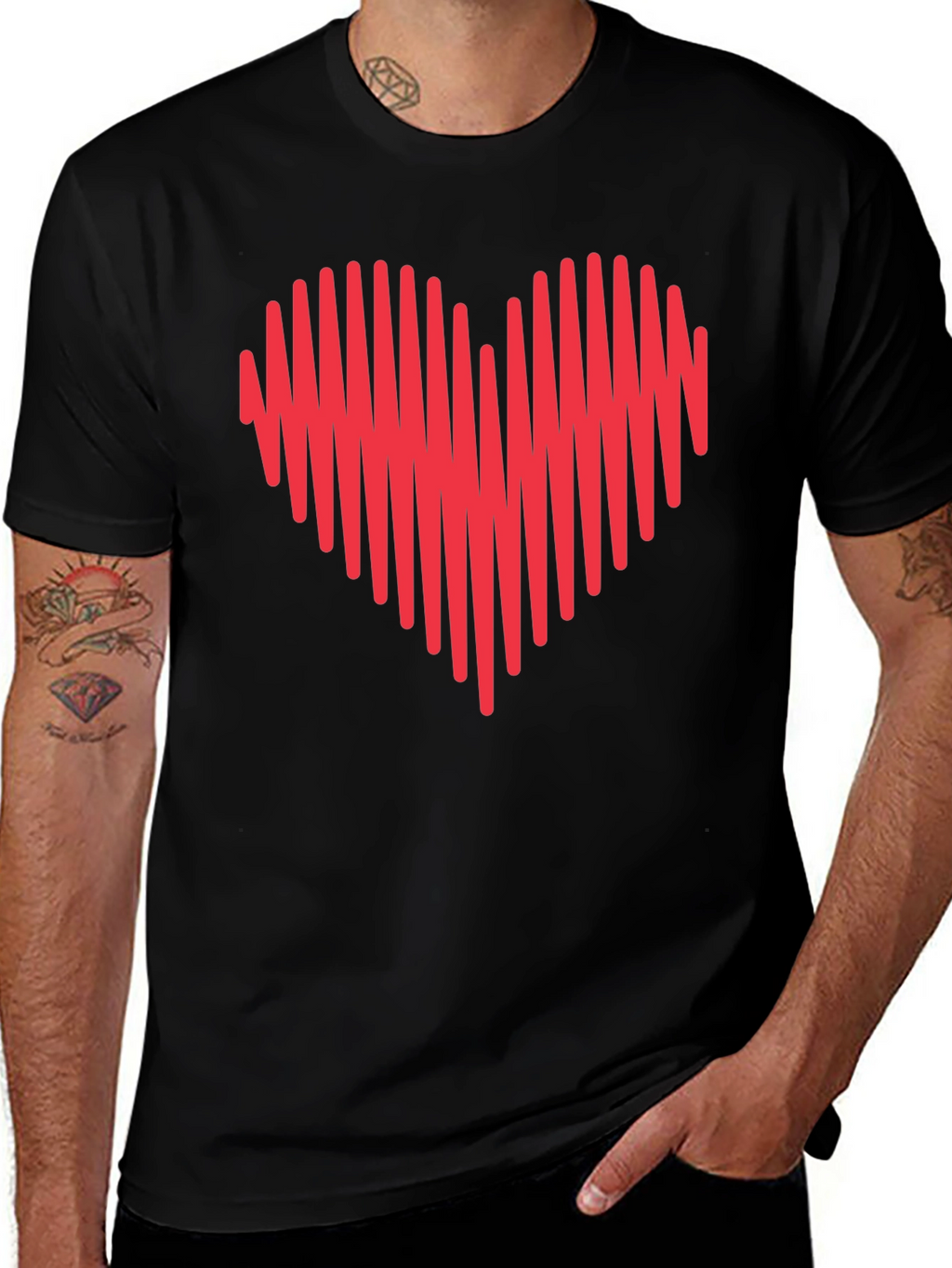 Heartbeat Heart Graphic Tee - Mens Crew Neck