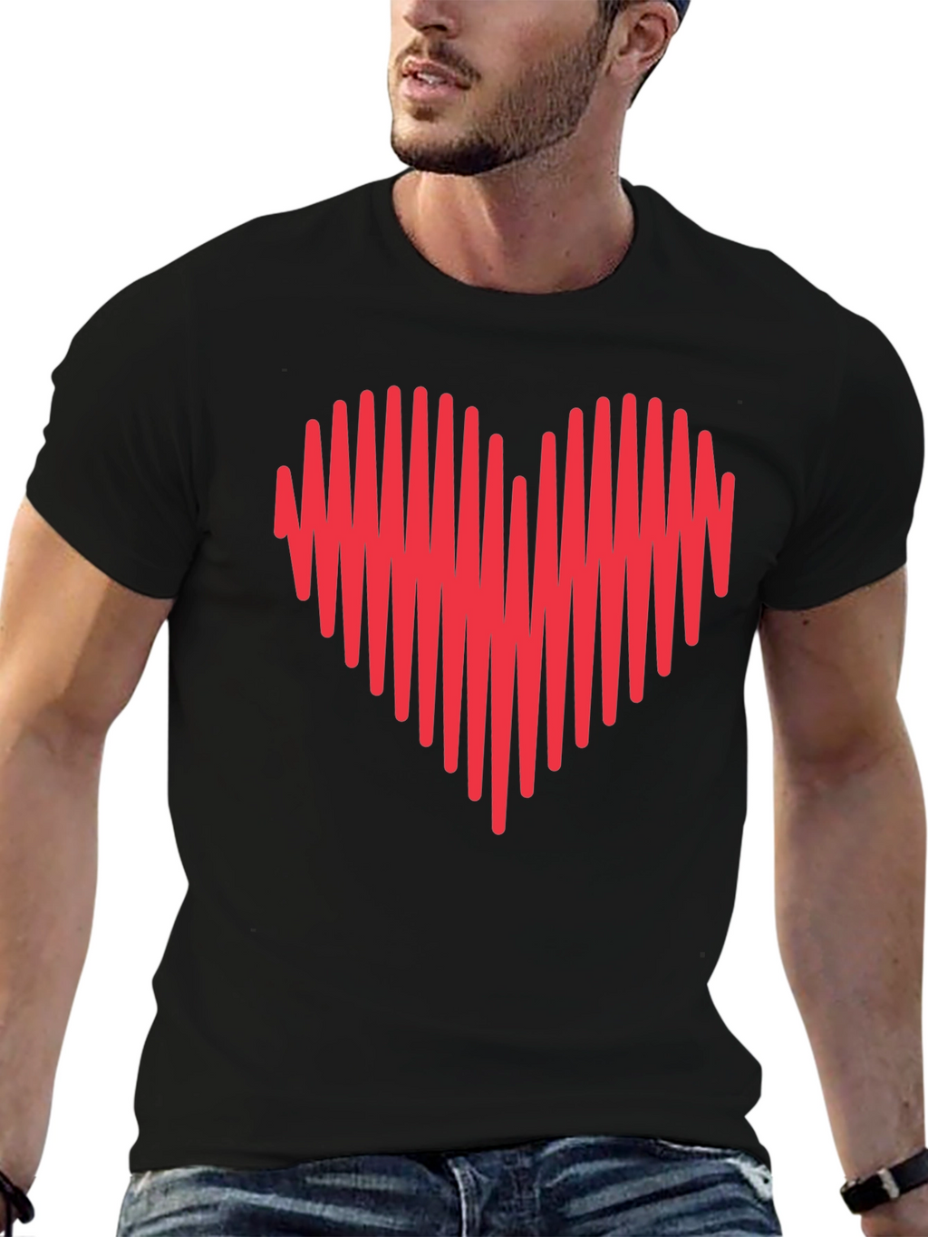Heartbeat Heart Graphic Tee - Mens Crew Neck