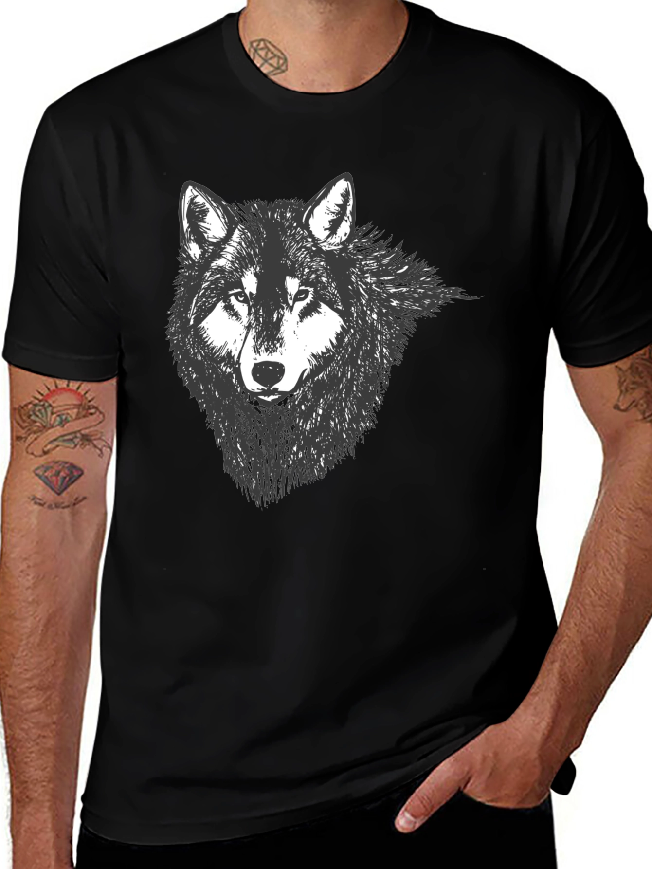 Mens Black Wolf Graphic Tee