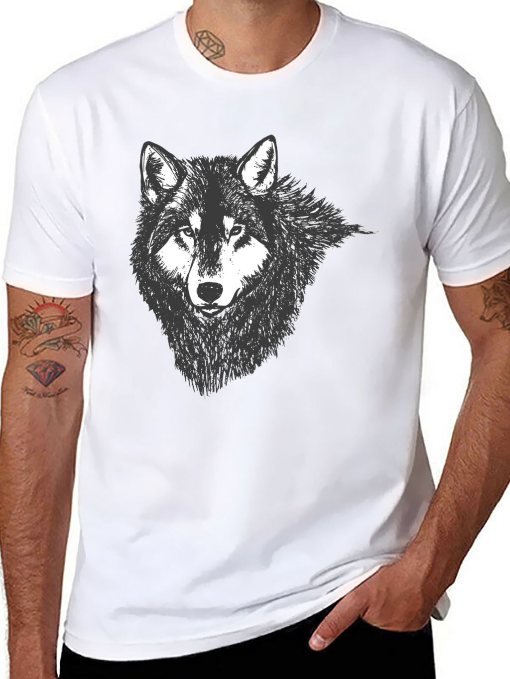 Mens Black Wolf Graphic Tee