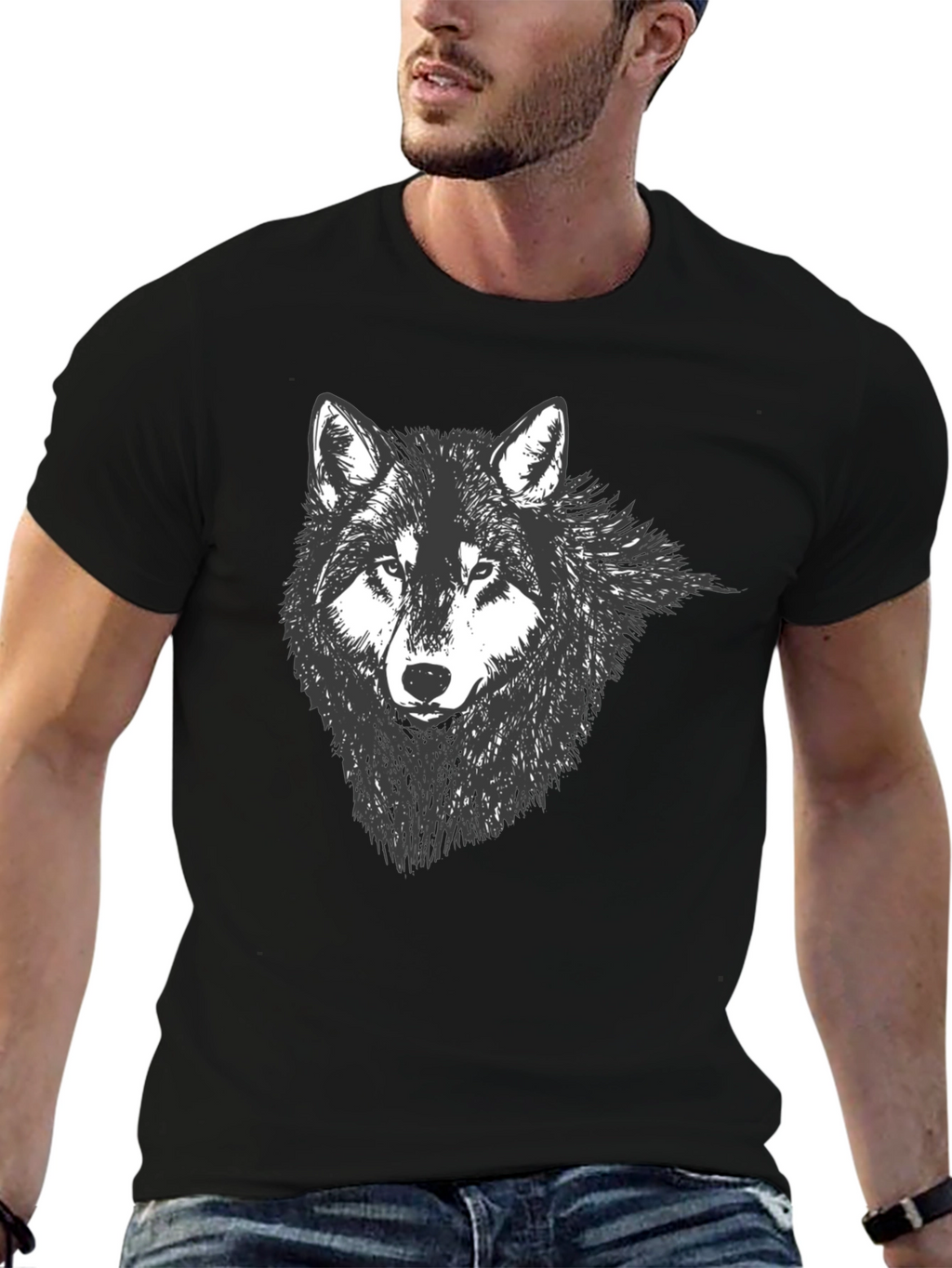 Mens Black Wolf Graphic Tee