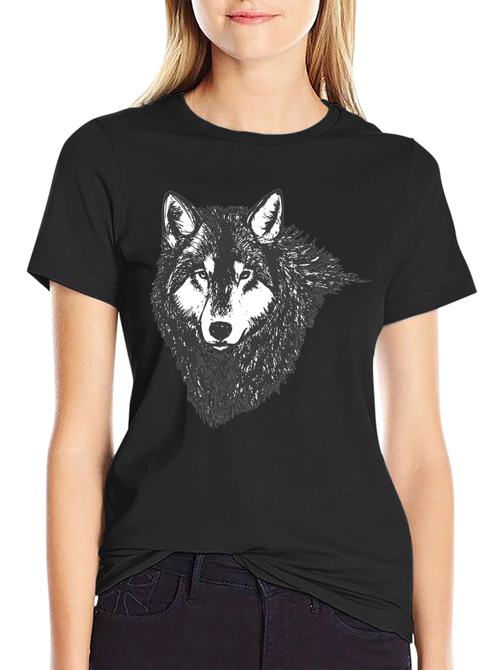 Mens Black Wolf Graphic Tee