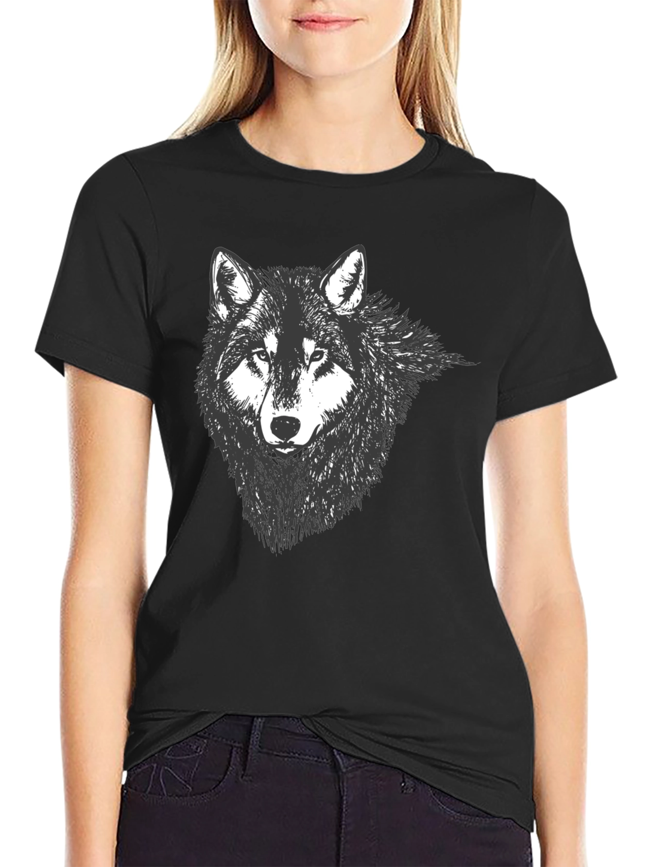 Mens Black Wolf Graphic Tee