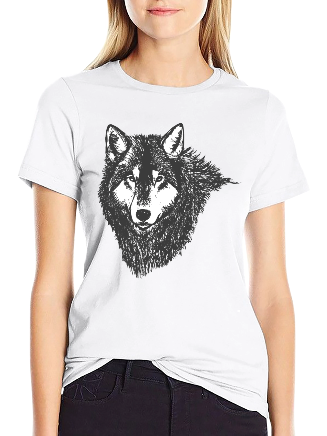Mens Black Wolf Graphic Tee