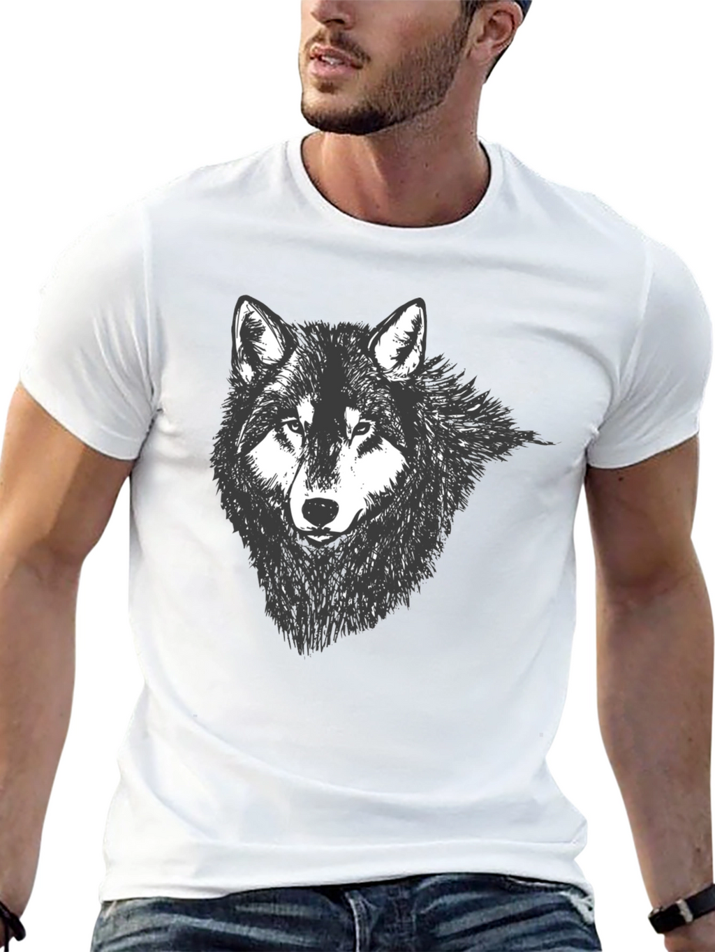 Mens Black Wolf Graphic Tee