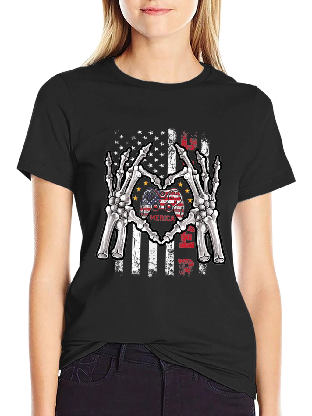 American Gamer Skeleton Hand Heart T-Shirt