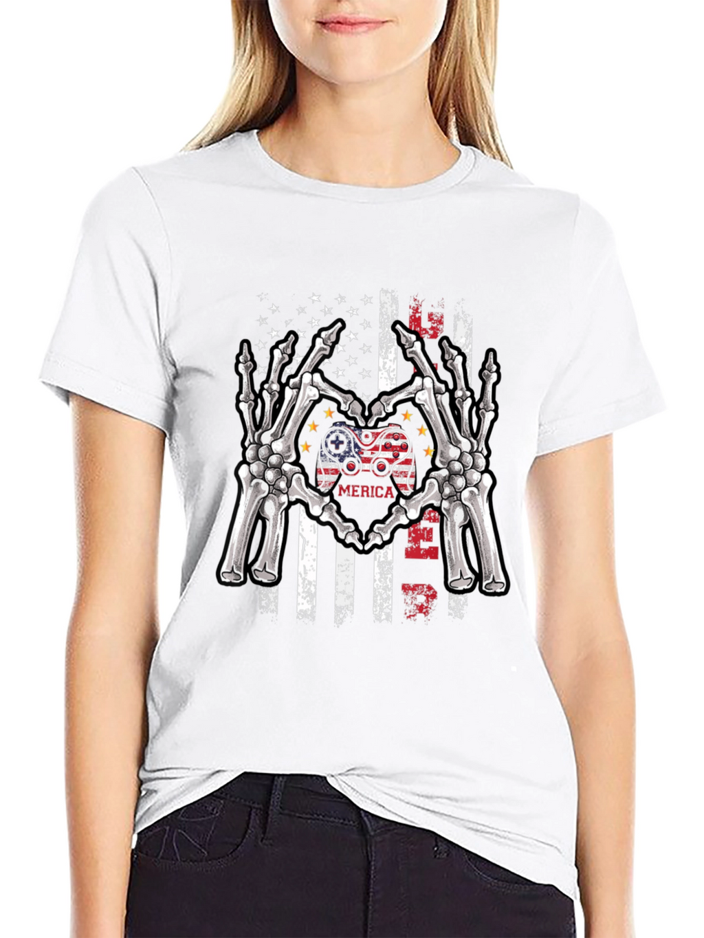 American Gamer Skeleton Hand Heart T-Shirt