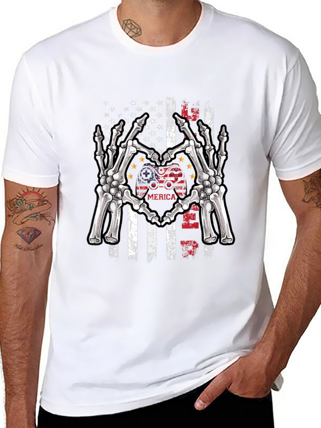American Gamer Skeleton Hand Heart T-Shirt