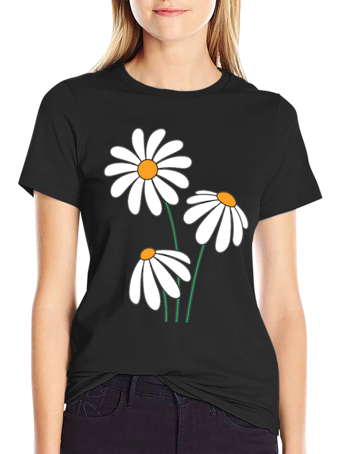 Daisy Graphic Tee - Black Cotton Comfort