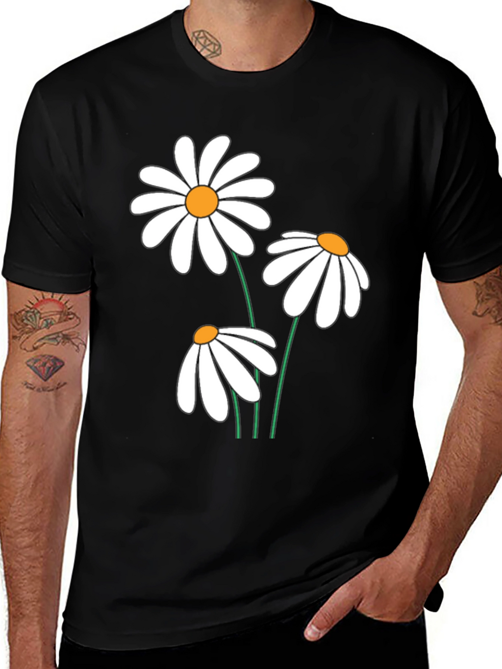 Daisy Graphic Tee - Black Cotton Comfort