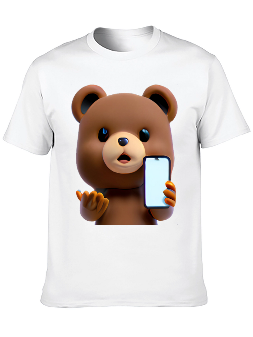 Cute Cartoon Bear Holding Phone T-Shirt