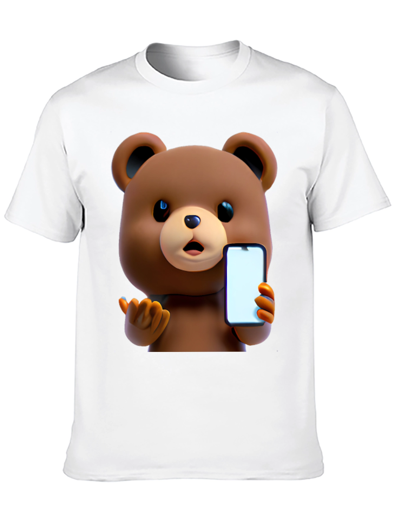 Cute Cartoon Bear Holding Phone T-Shirt