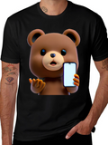 Cute Cartoon Bear Holding Phone T-Shirt