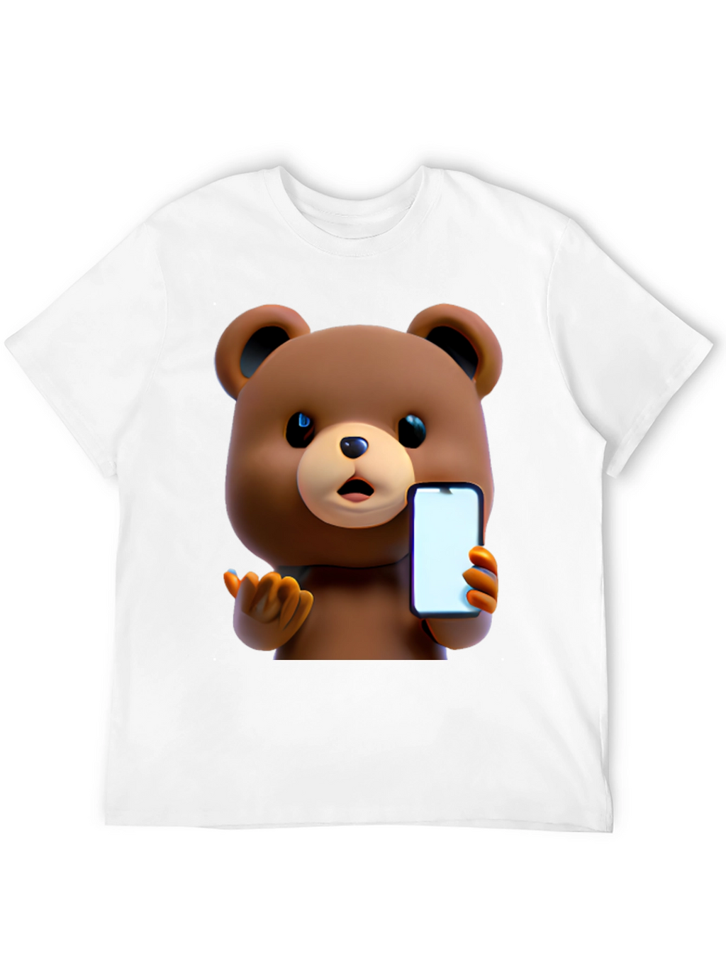Cute Cartoon Bear Holding Phone T-Shirt