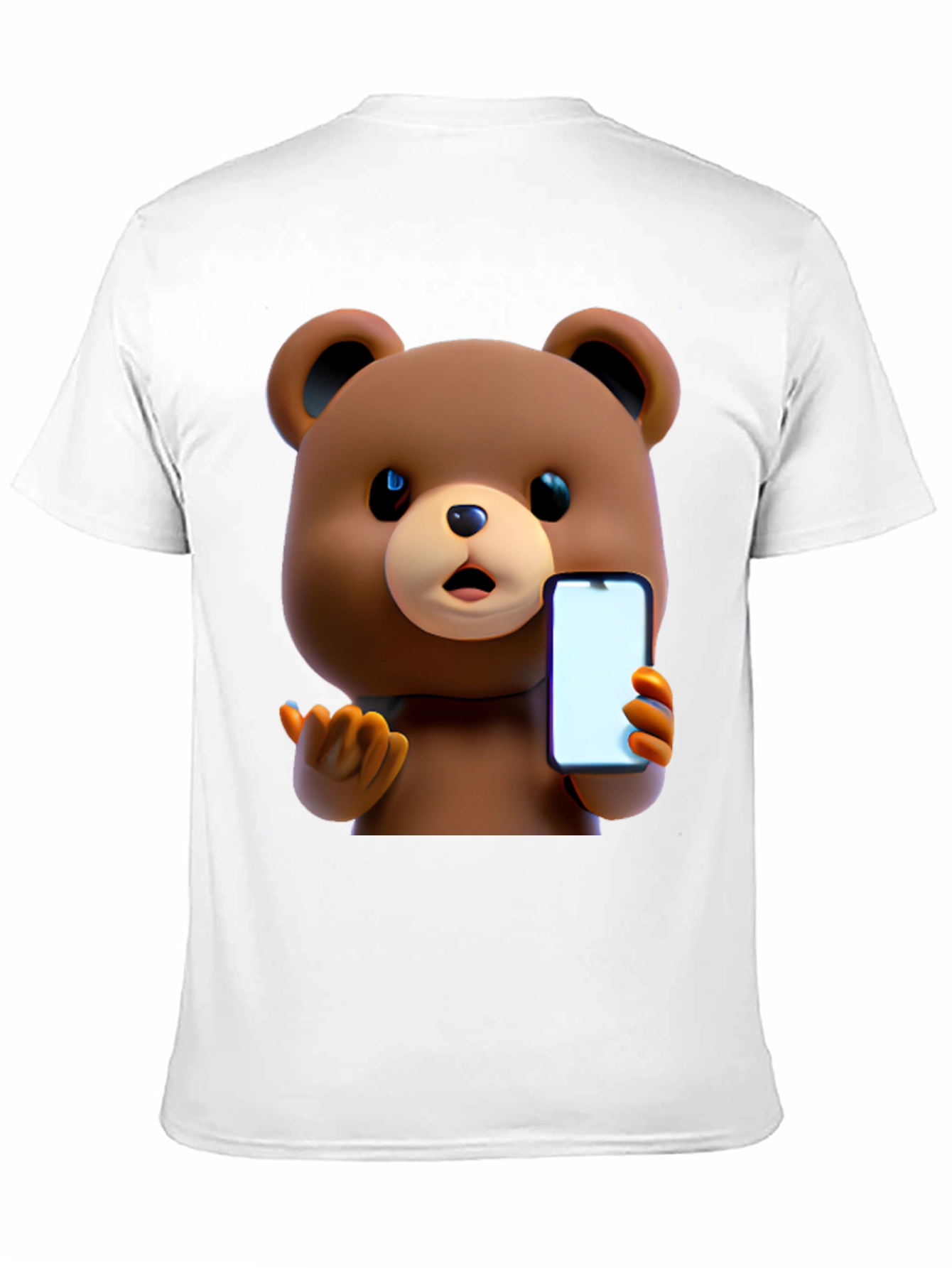 Cute Cartoon Bear Holding Phone T-Shirt
