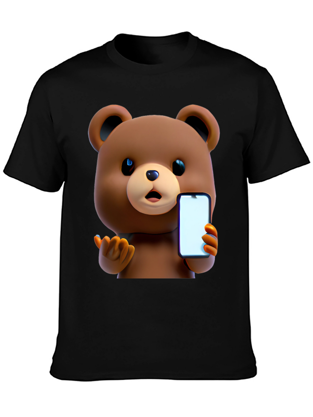 Cute Cartoon Bear Holding Phone T-Shirt