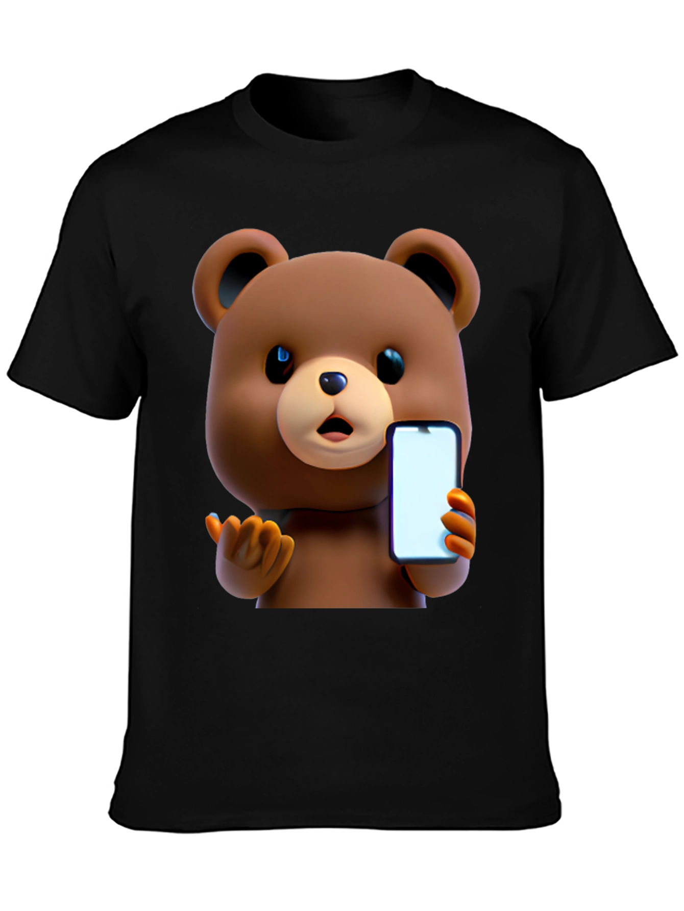 Cute Cartoon Bear Holding Phone T-Shirt