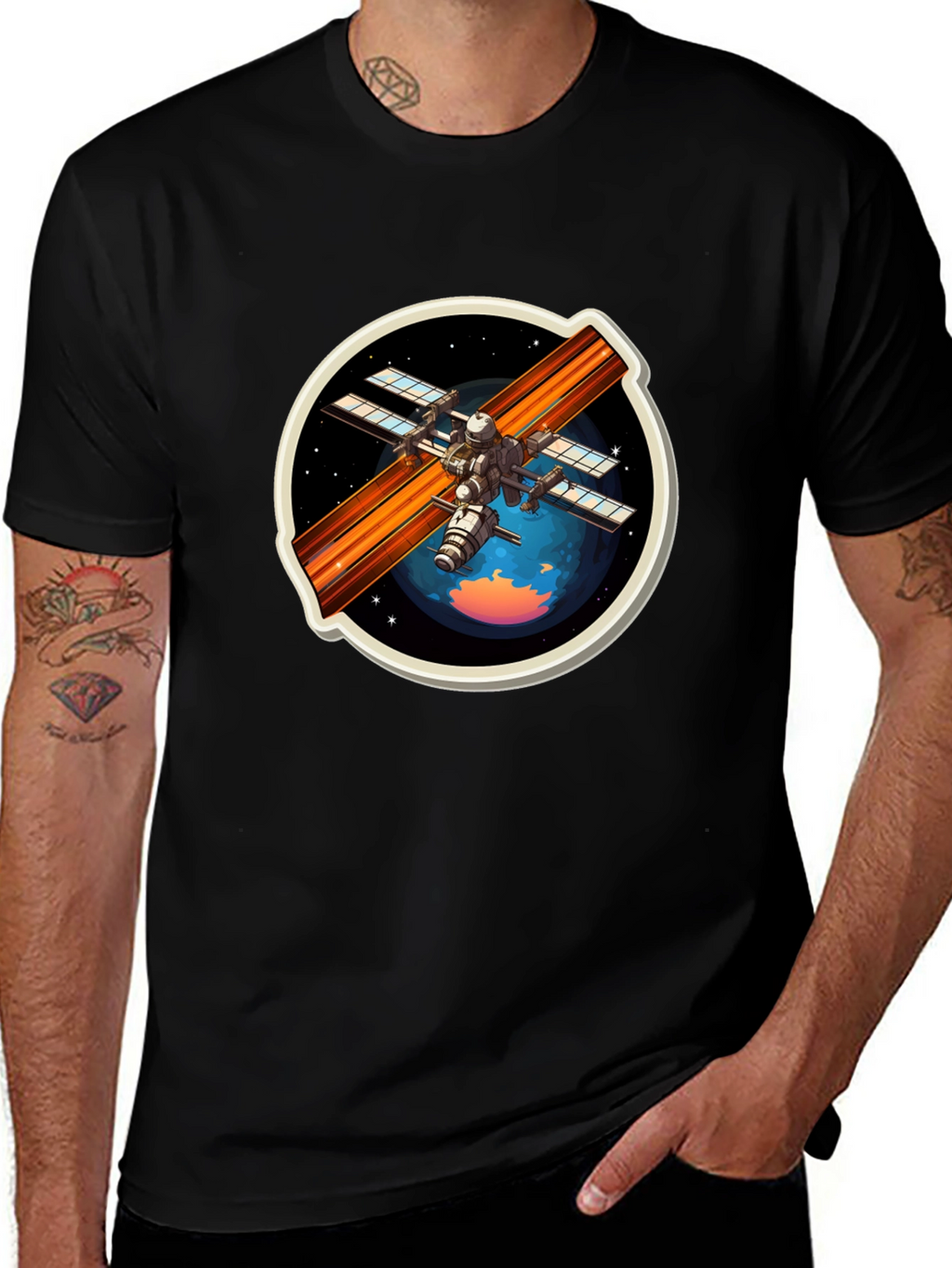 Space Station Graphic Tee - Black Crew Neck