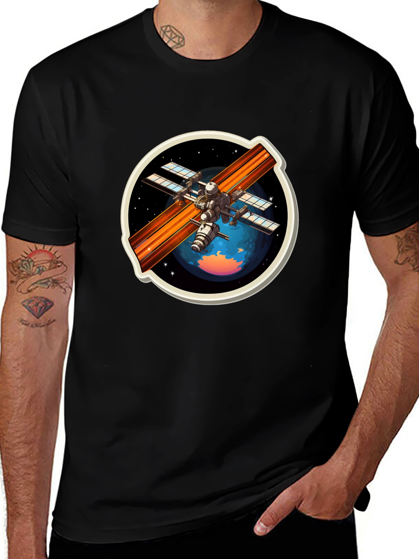 Space Station Graphic Tee - Black Crew Neck