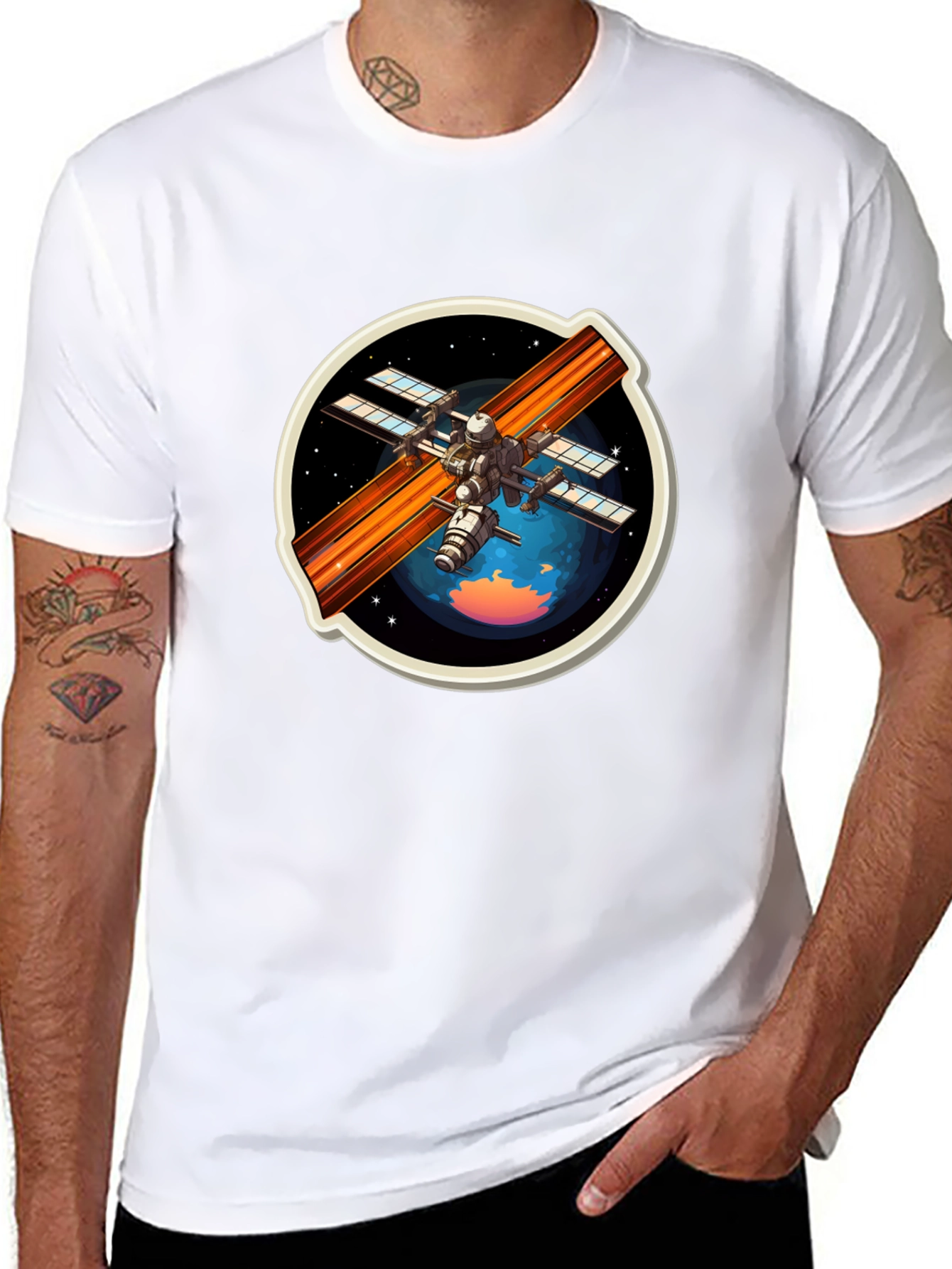 Space Station Graphic Tee - Black Crew Neck