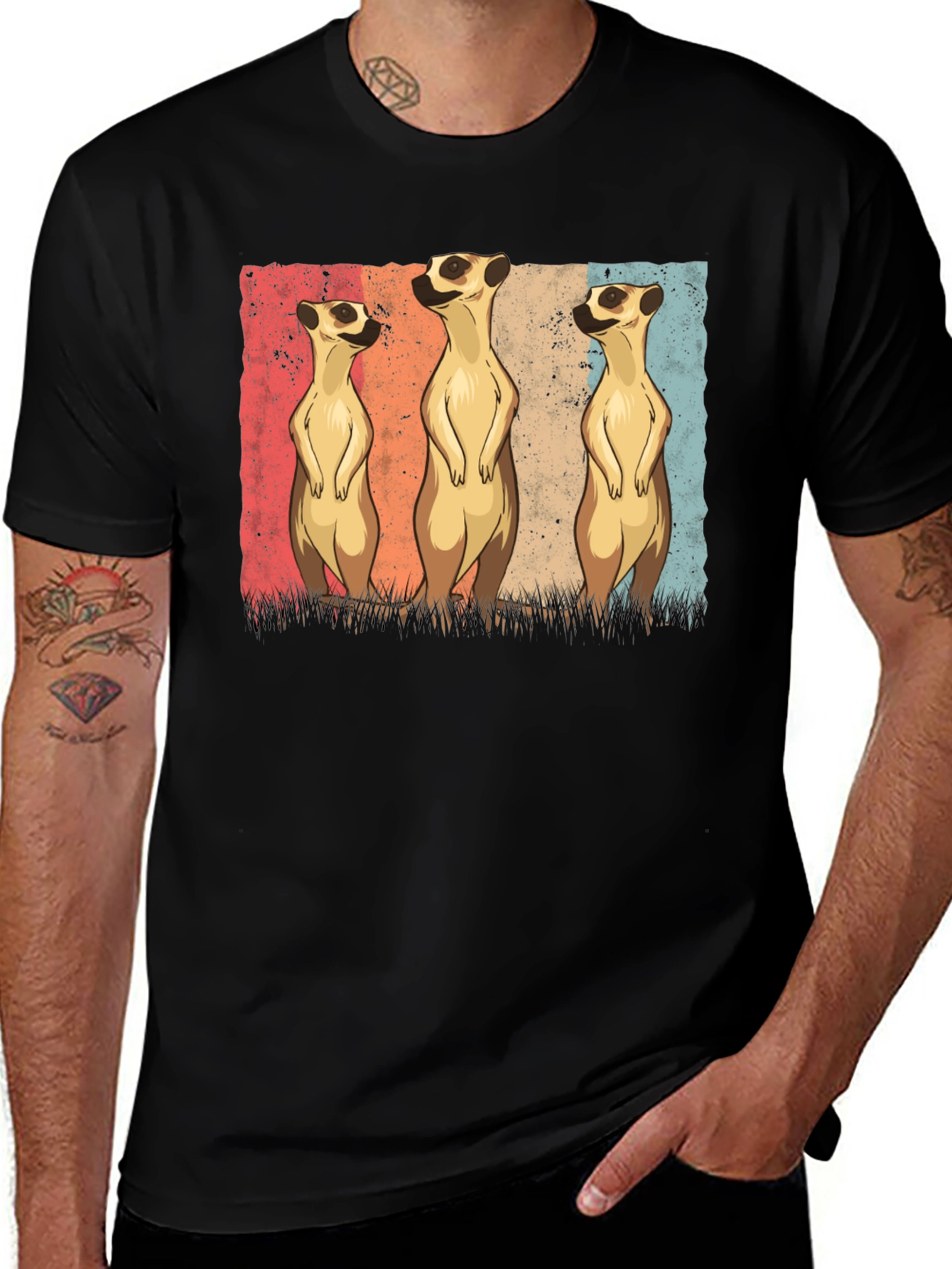 Meerkat Trio Graphic Tee - Mens Black T-Shirt
