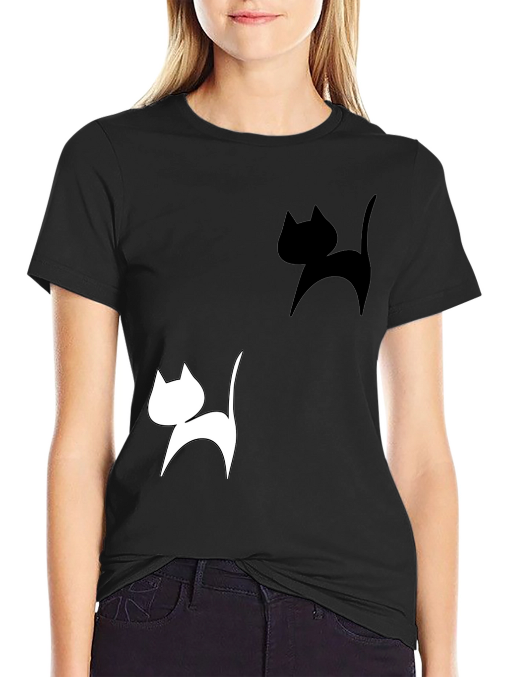 Cat Silhouette Graphic Tee - Black T-Shirt