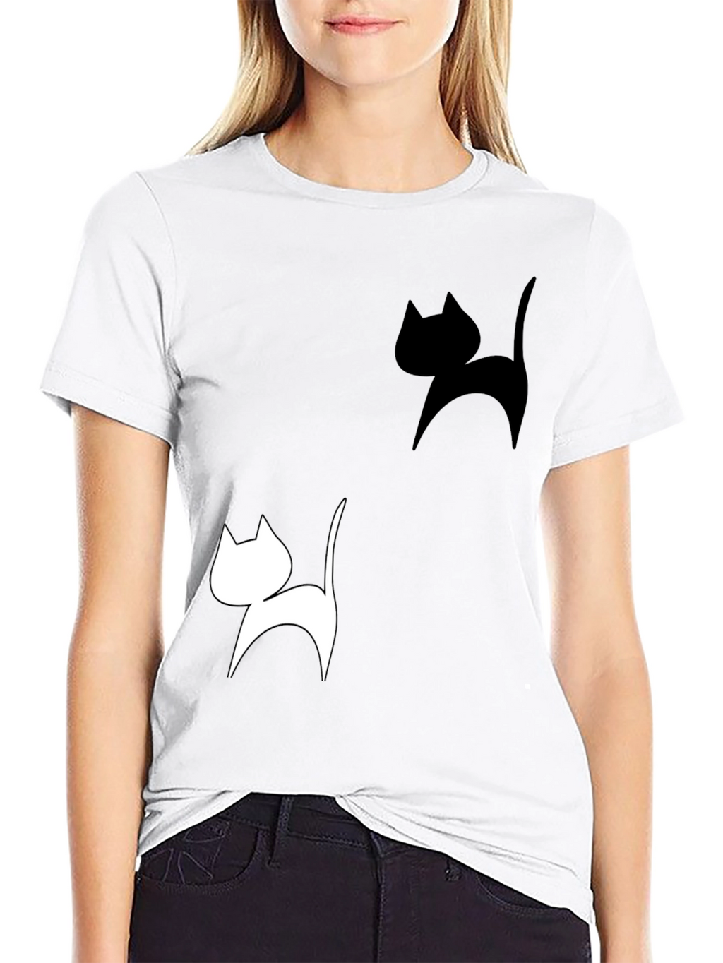 Cat Silhouette Graphic Tee - Black T-Shirt