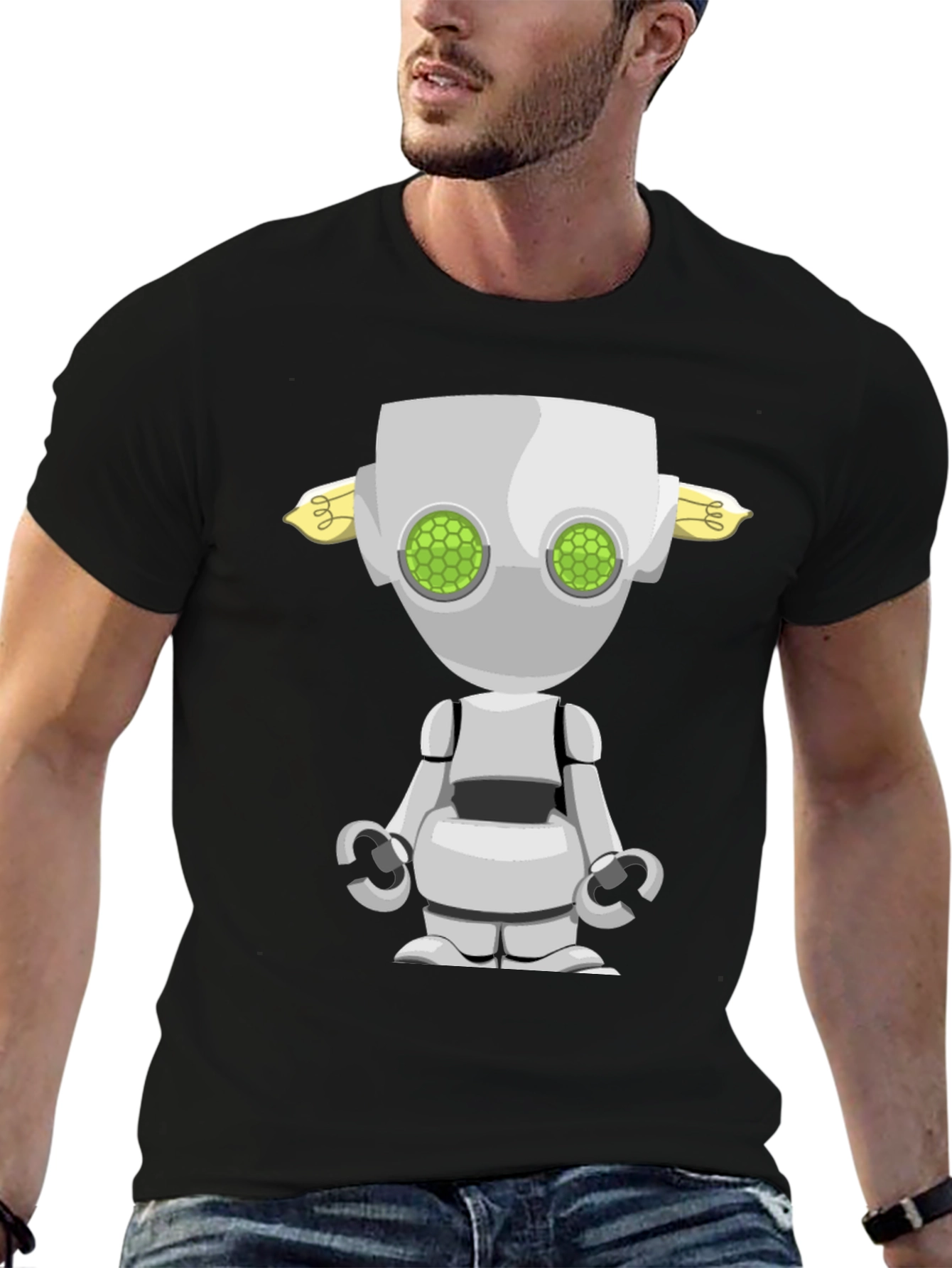 Robot Graphic Tee - Sci-Fi Style Black T-Shirt
