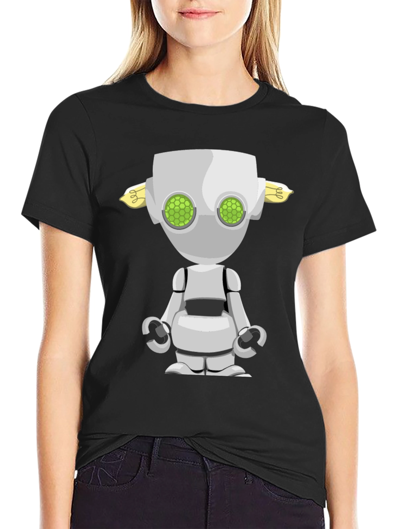 Robot Graphic Tee - Sci-Fi Style Black T-Shirt