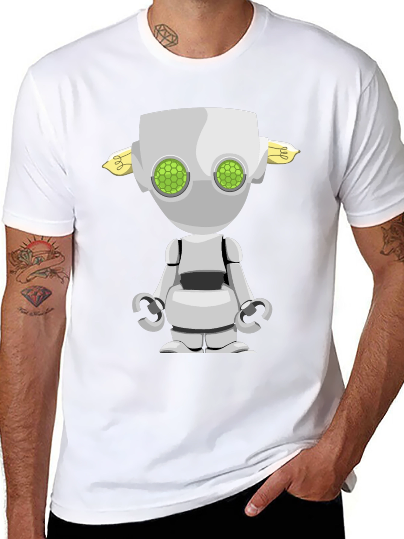 Robot Graphic Tee - Sci-Fi Style Black T-Shirt