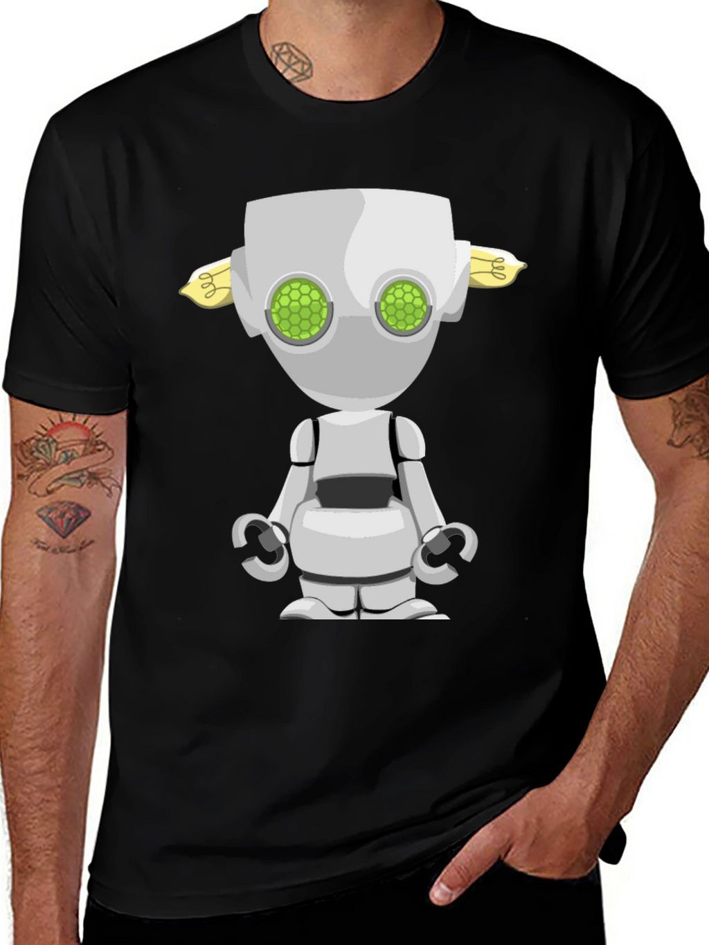 Robot Graphic Tee - Sci-Fi Style Black T-Shirt