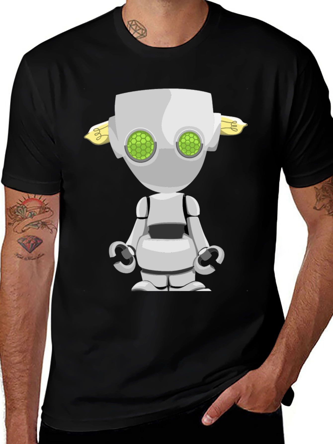 Robot Graphic Tee - Sci-Fi Style Black T-Shirt
