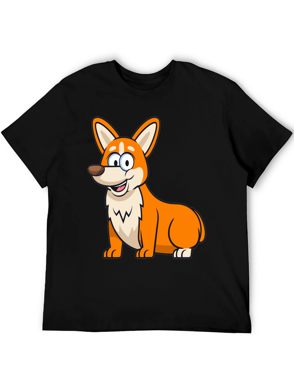 Cute Corgi Cartoon Black T-Shirt