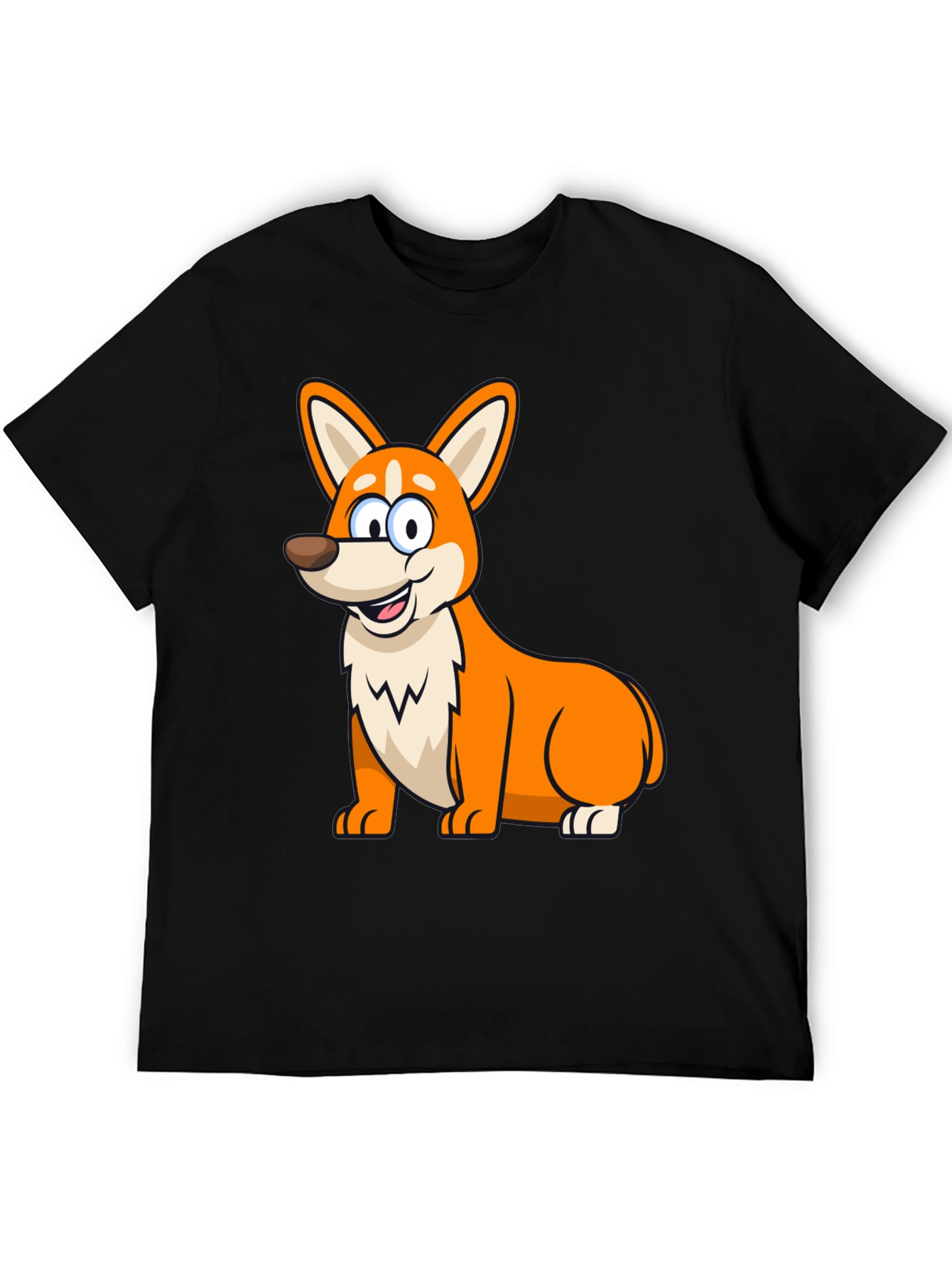 Cute Corgi Cartoon Black T-Shirt
